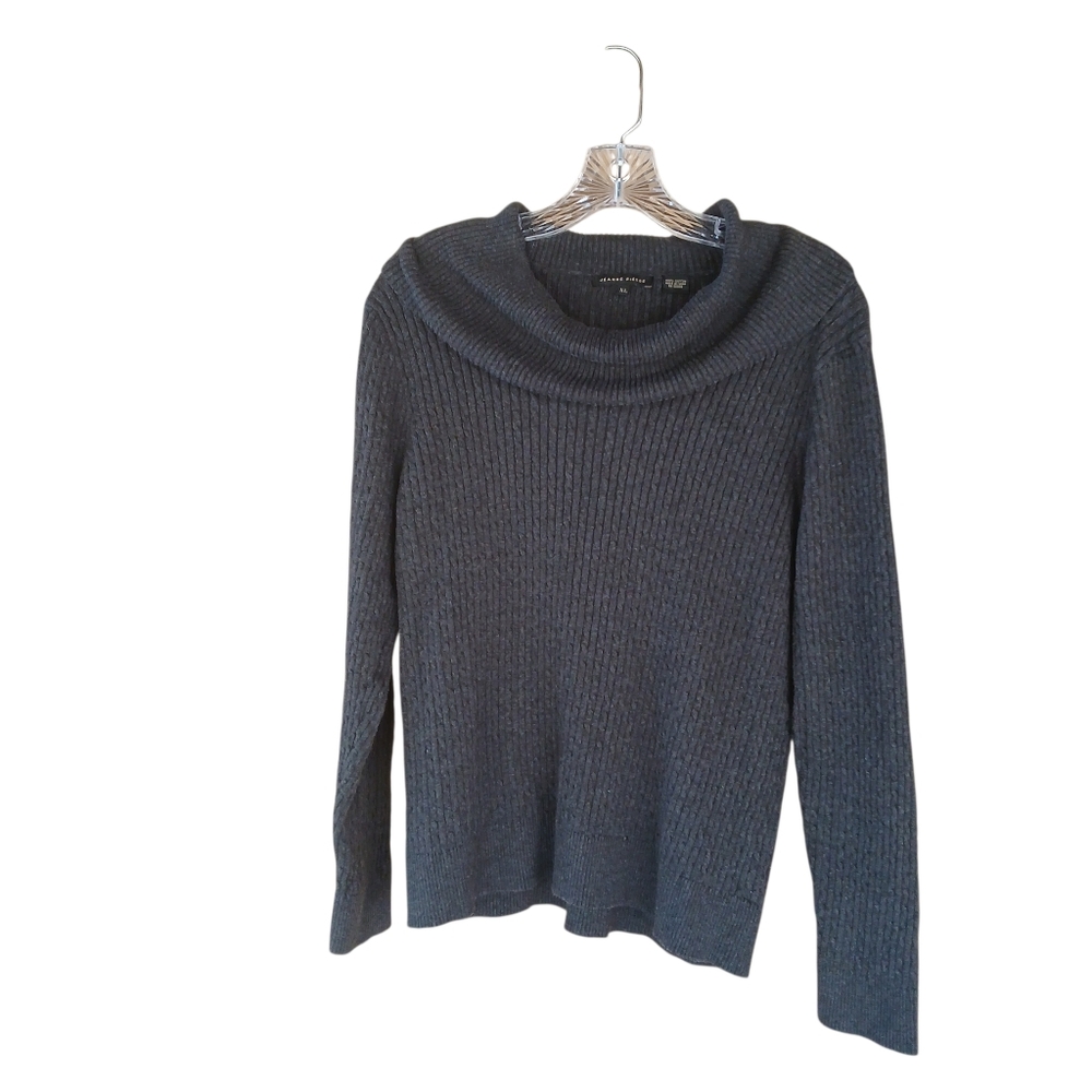 Jeanne Pierre Charcoal Cowl Neck Cable Knit Sweater XL
